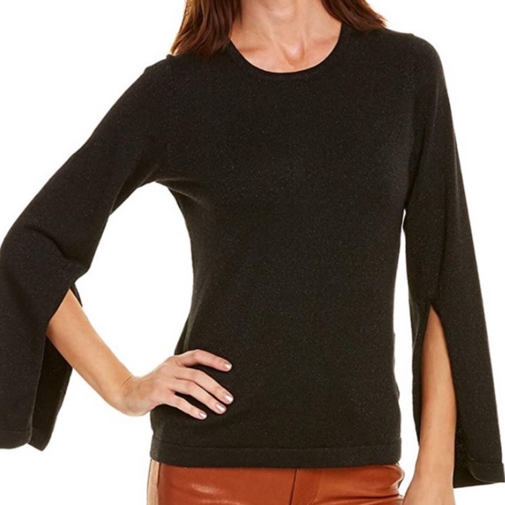 Minnie Rose Luxury Sparkly Metallic Black Split Sleeves Sweater Size Small